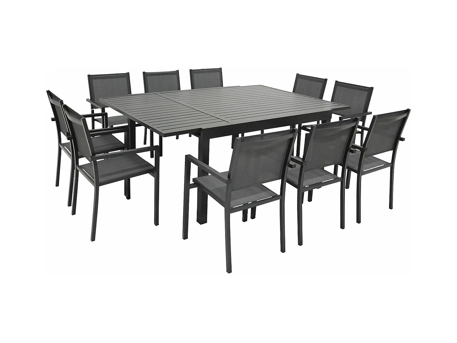 Salon de jardin extensible 10 places de 140/200cm en textilène gris - aluminium anthracite VENEZIA - HAPPY GARDEN