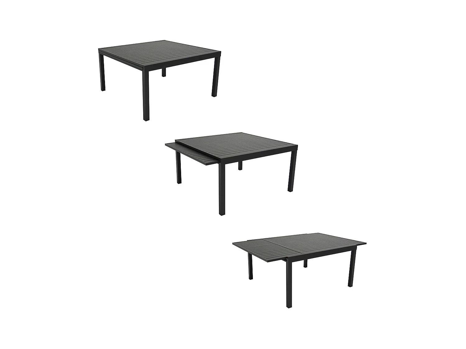Salon de jardin extensible 10 places de 140/200cm en textilène gris - aluminium anthracite VENEZIA - HAPPY GARDEN