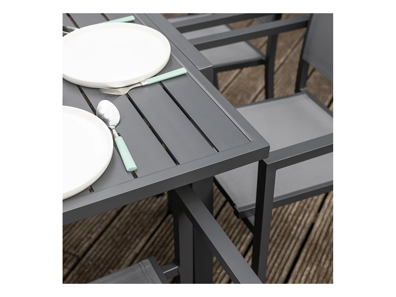Salon de jardin extensible 10 places de 140/200cm en textilène gris - aluminium anthracite VENEZIA - HAPPY GARDEN