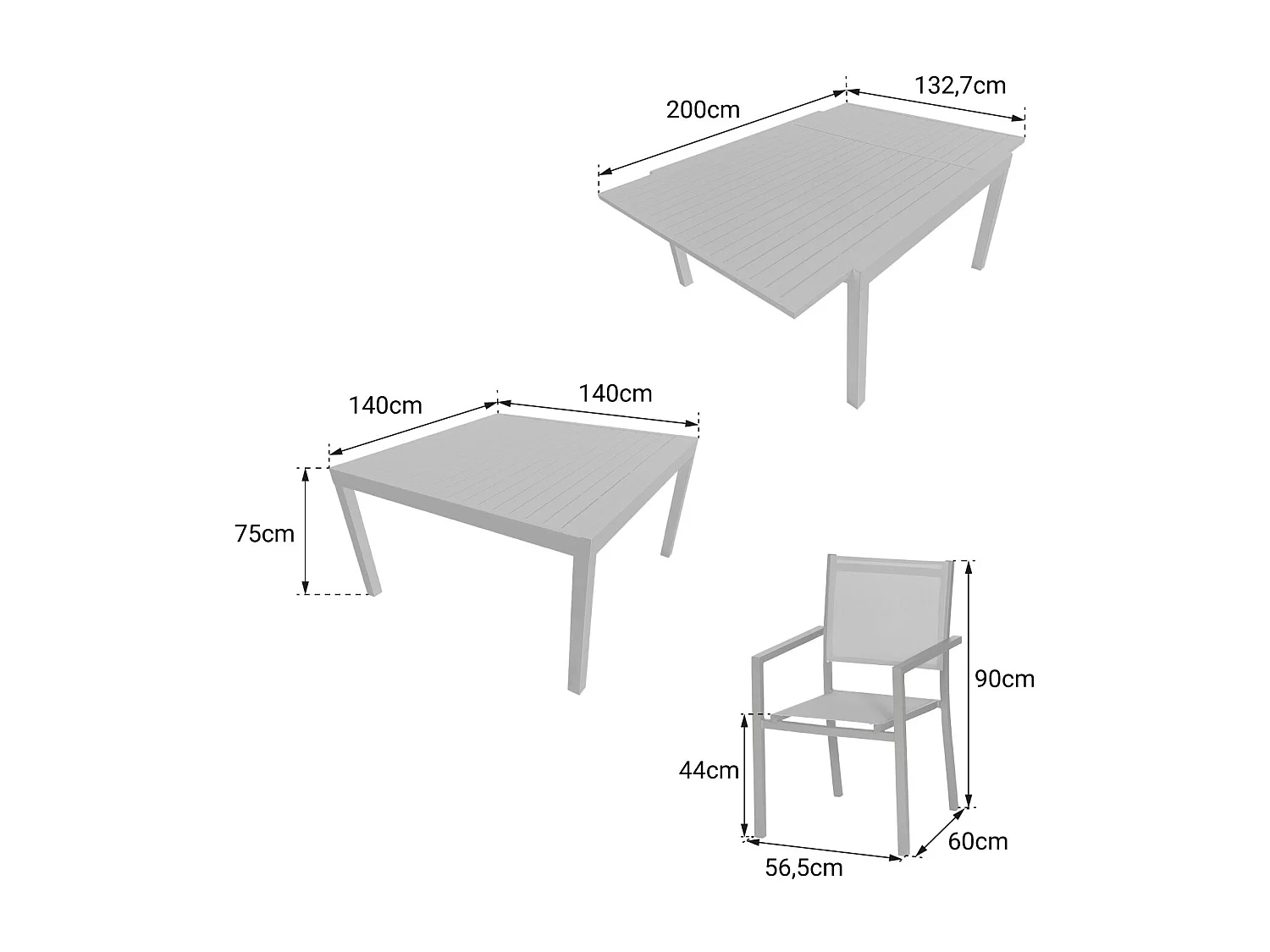 VENEZIA Uitschuifbare tuinset grijs textilene 140/200 - aluminium antraciet