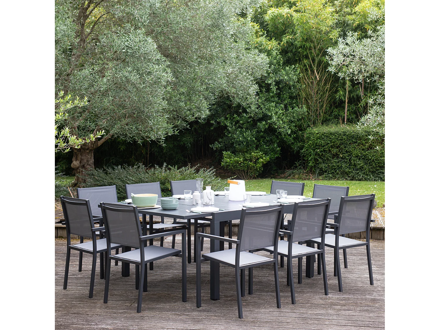 VENEZIA Uitschuifbare tuinset grijs textilene 140/200 - aluminium antraciet