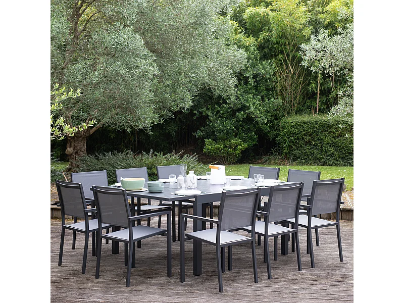 VENEZIA Uitschuifbare tuinset grijs textilene 140/200 - aluminium antraciet