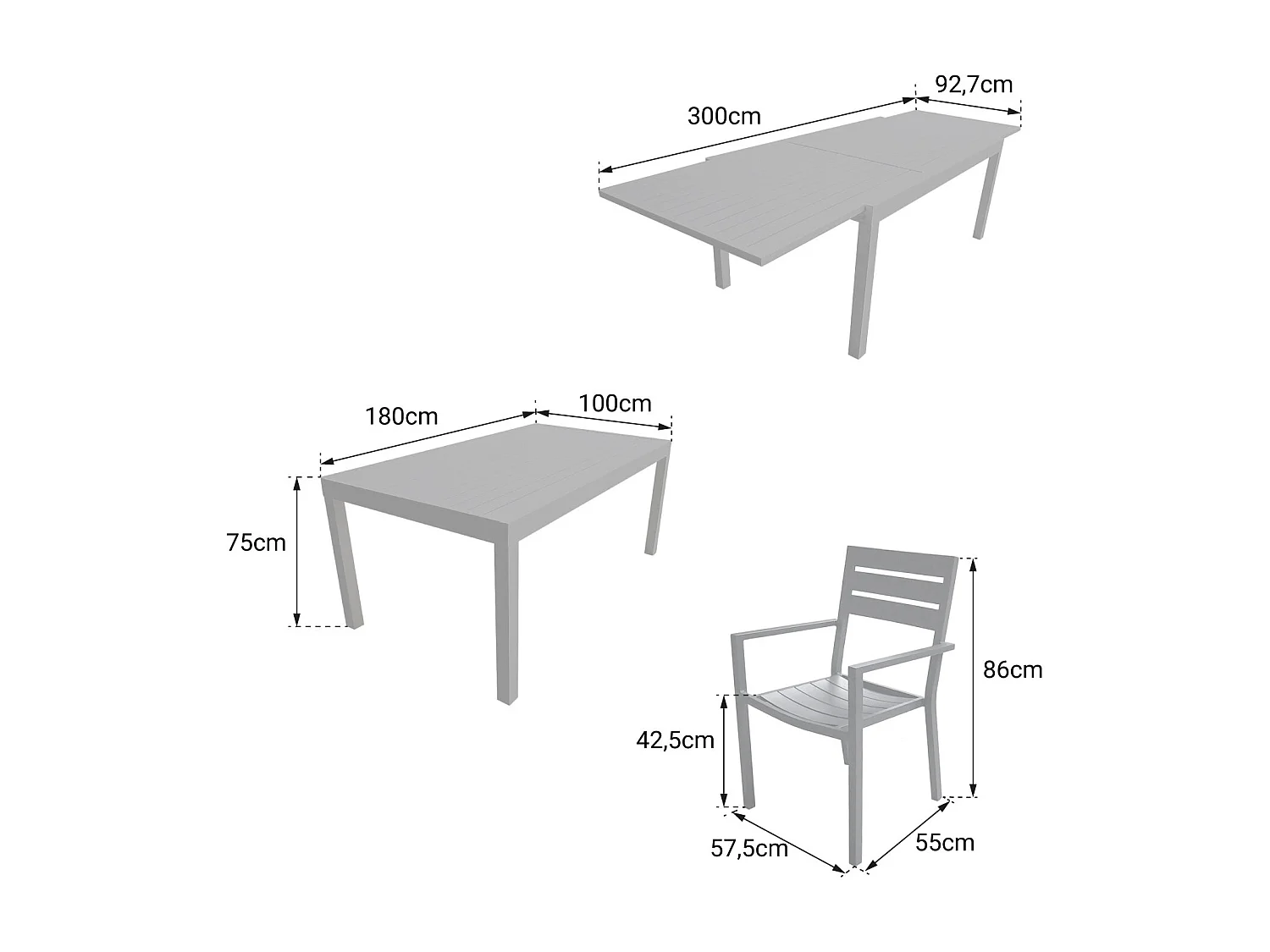Salon de jardin extensible 10 places de 180/300cm aluminium anthracite VENEZIA - HAPPY GARDEN