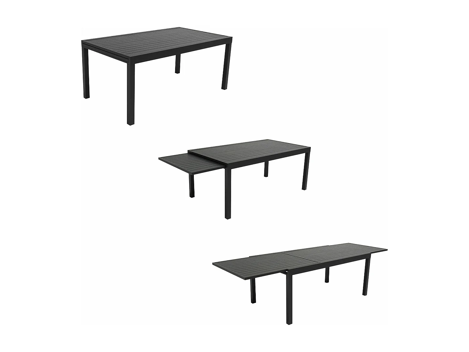 Salon de jardin extensible 10 places de 180/300cm en textilène gris - aluminium anthracite VENEZIA - HAPPY GARDEN