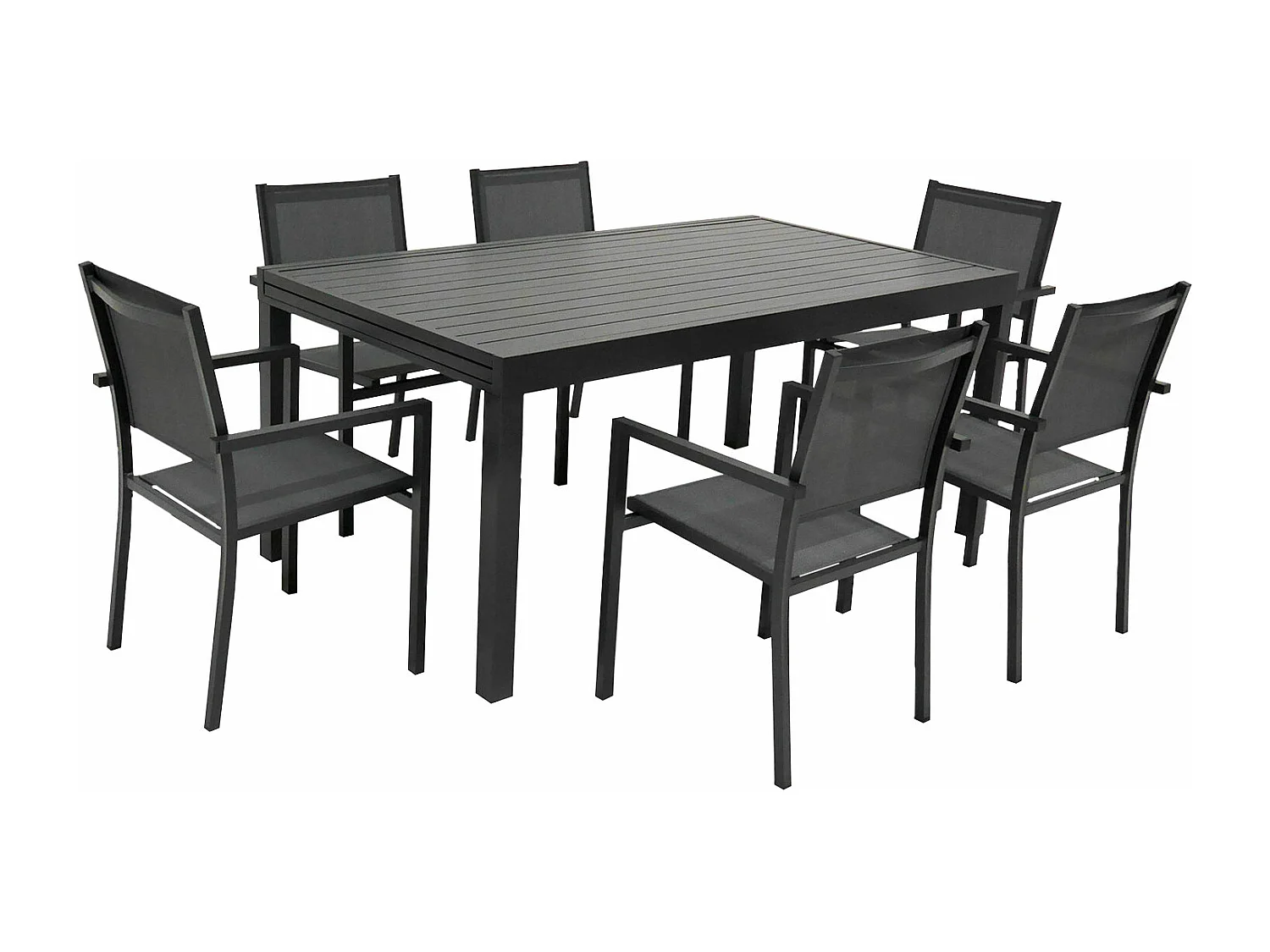 Salon de jardin extensible 10 places de 180/300cm en textilène gris - aluminium anthracite VENEZIA - HAPPY GARDEN