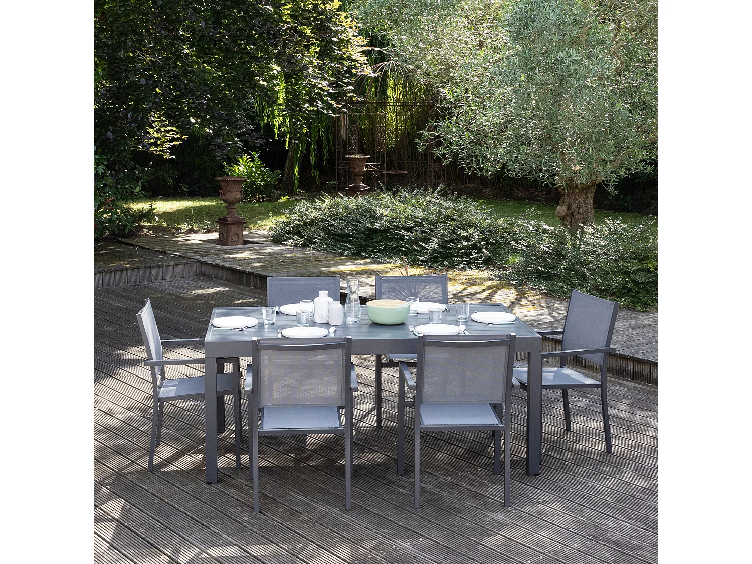 VENEZIA Conjunto de móveis de jardim extensíveis 180/300 em textileno cinzento 10 lugares - antracite de alumínio