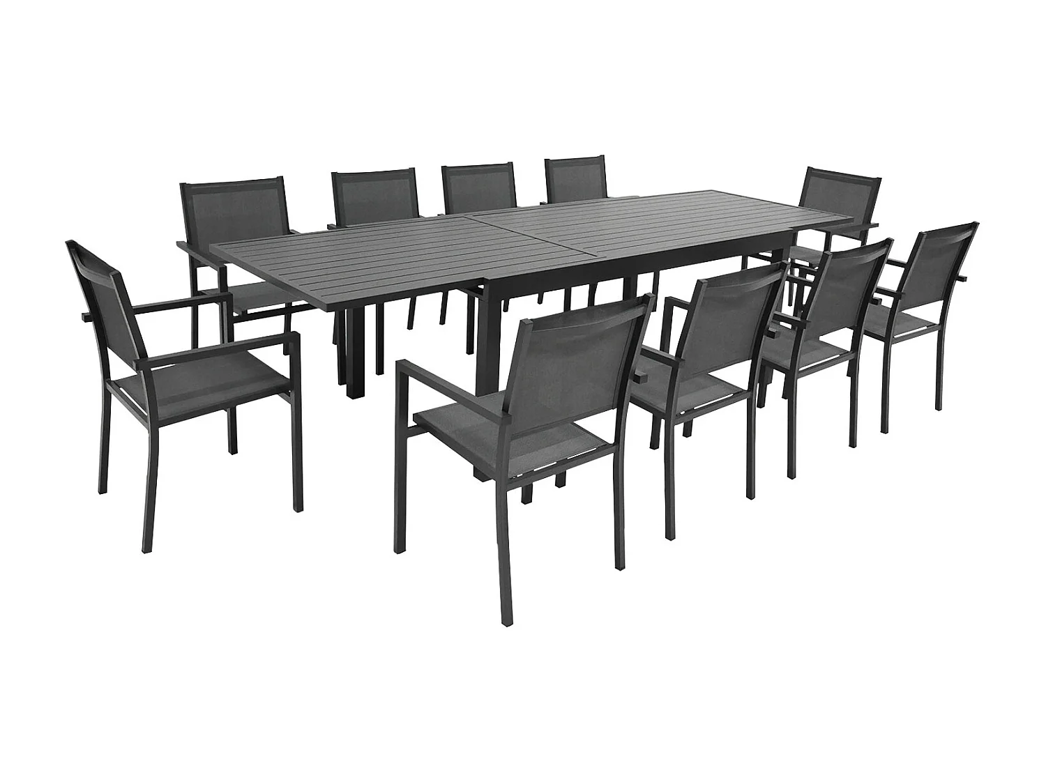Salon de jardin extensible 10 places de 180/300cm en textilène gris - aluminium anthracite VENEZIA - HAPPY GARDEN