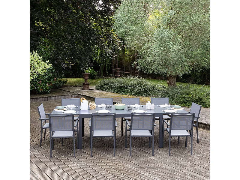 VENEZIA Verlengbare tuinset 180/300 in grijs textilene 10 zitplaatsen - aluminium antraciet