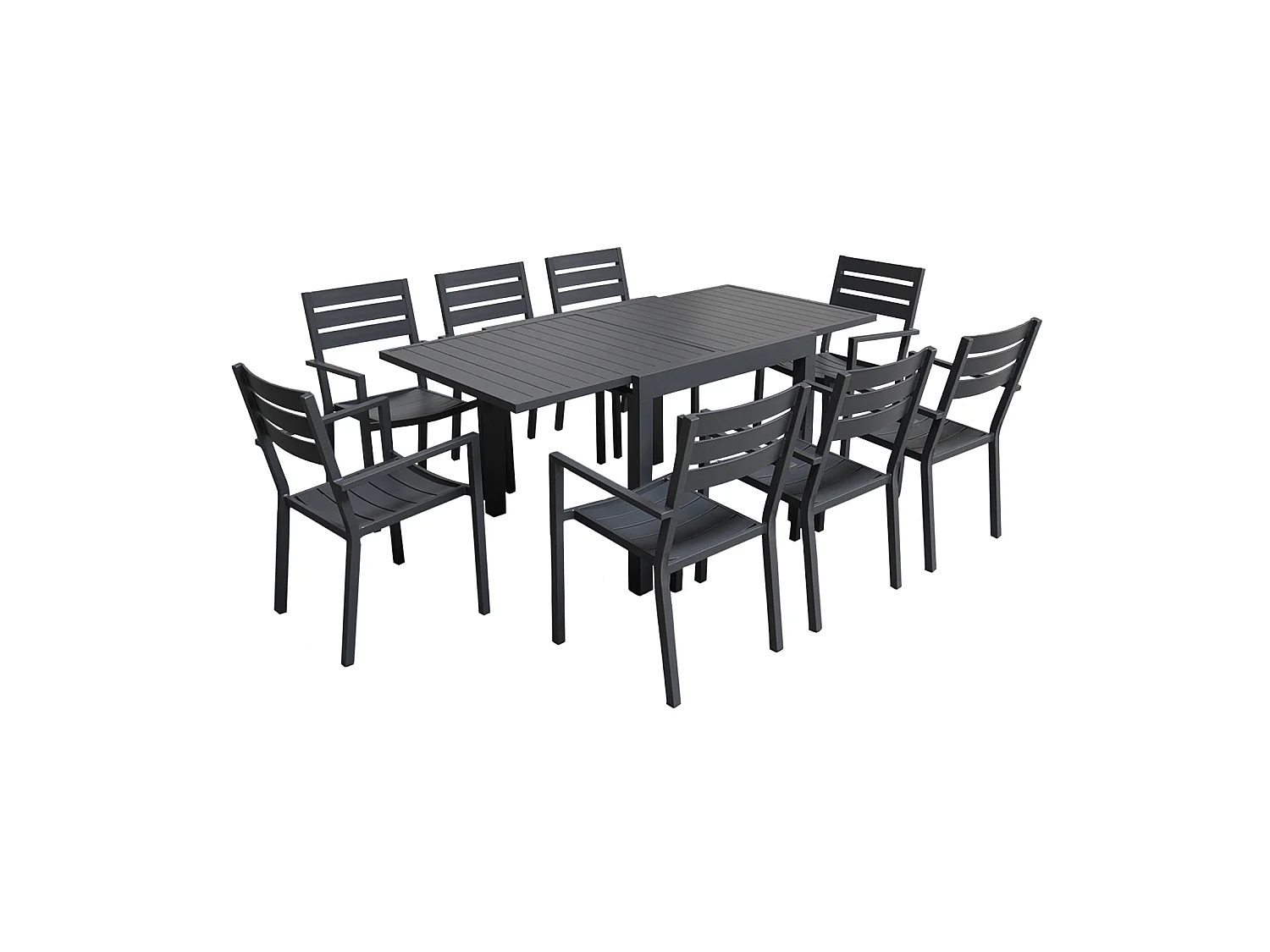 Salon de jardin VENEZIA extensible 90/180 en aluminium anthracite - 8 places - HAPPY GARDEN