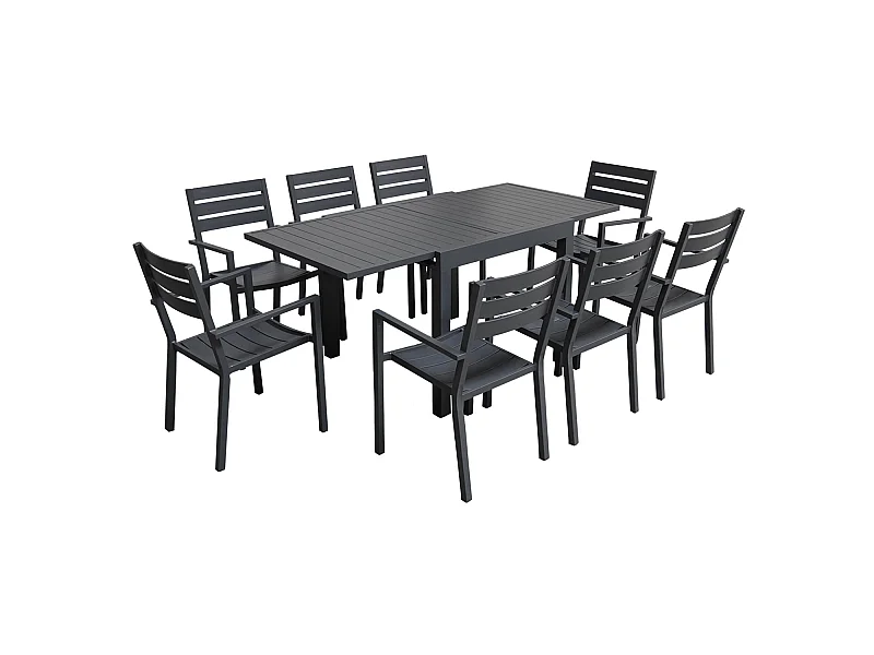Salon de jardin VENEZIA extensible 90/180 en aluminium anthracite - 8 places - HAPPY GARDEN