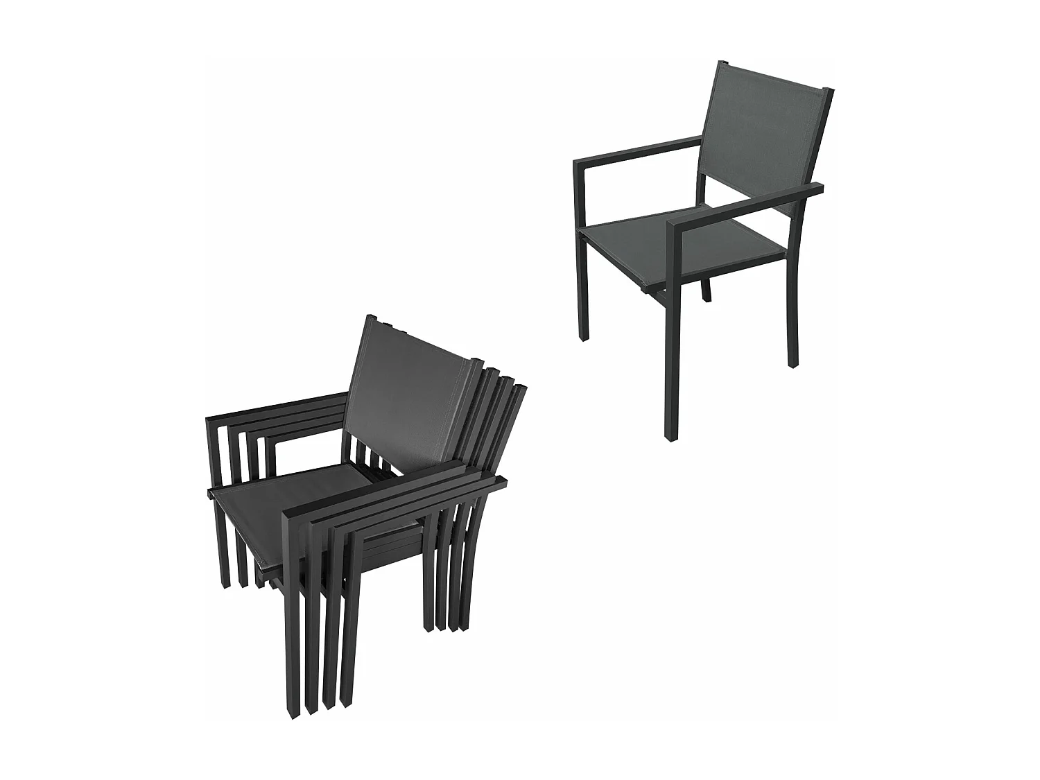 Salon de jardin LAMPEDUSA extensible en textilène gris 8 places - aluminium anthracite - HAPPY GARDEN