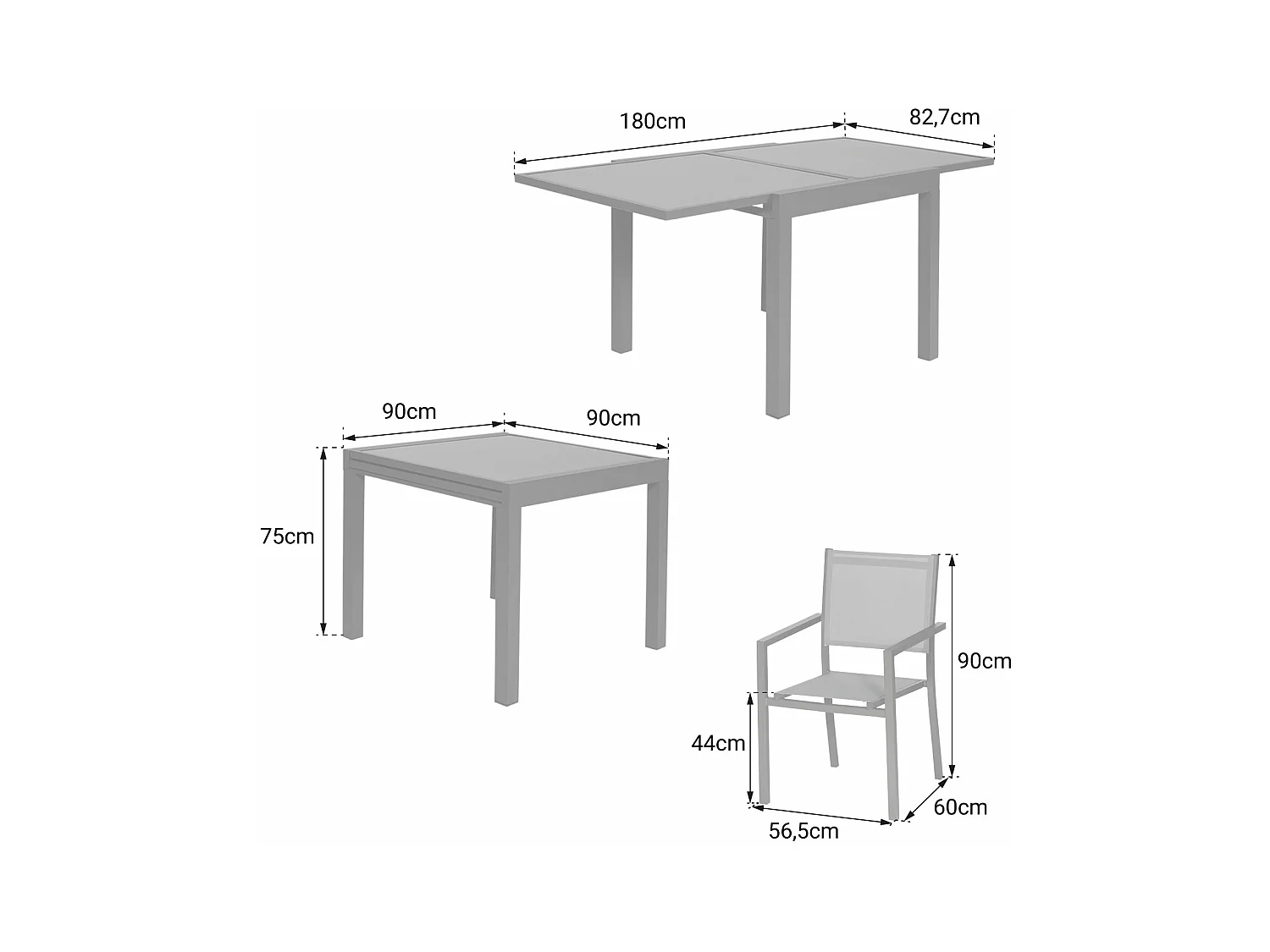 Salon de jardin LAMPEDUSA extensible en textilène gris 8 places - aluminium anthracite - HAPPY GARDEN