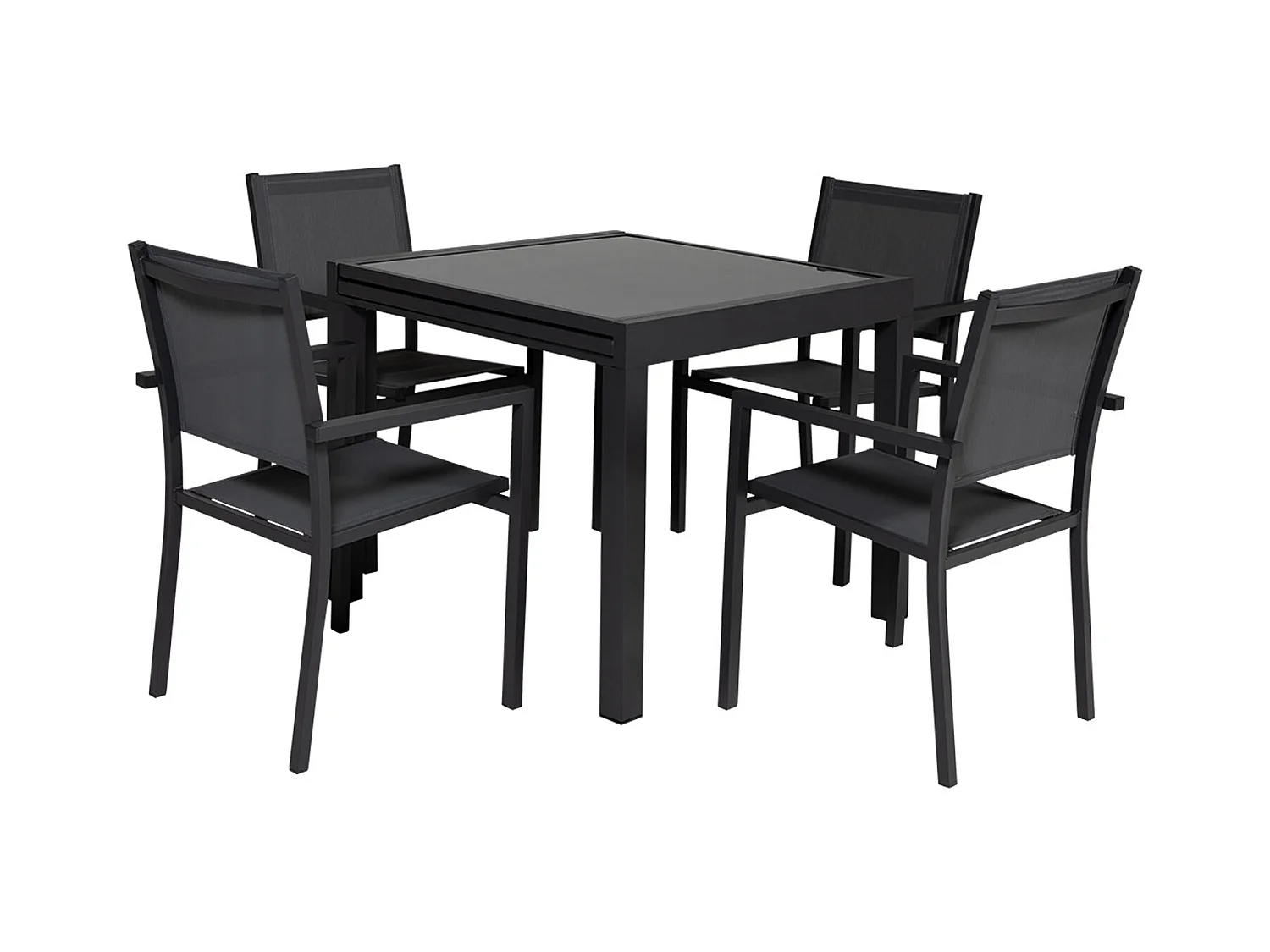 Salon de jardin LAMPEDUSA extensible en textilène gris 8 places - aluminium anthracite - HAPPY GARDEN