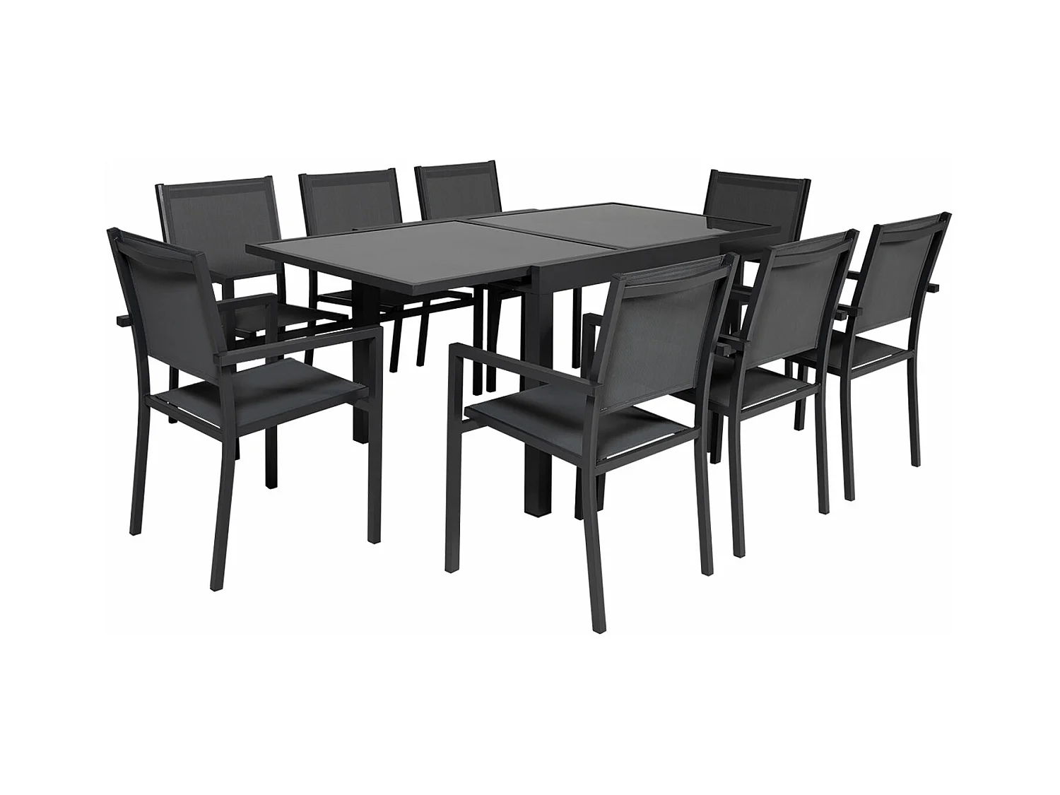 Salon de jardin LAMPEDUSA extensible en textilène gris 8 places - aluminium anthracite - HAPPY GARDEN