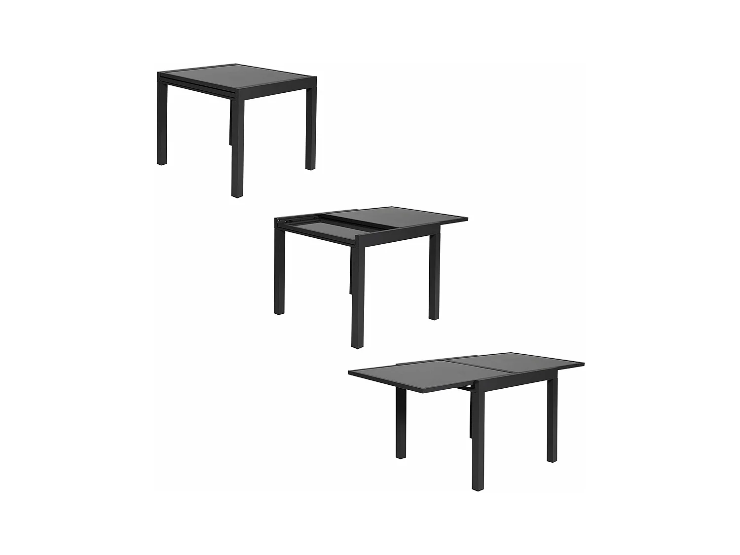 Salon de jardin LAMPEDUSA extensible en textilène gris 8 places - aluminium anthracite - HAPPY GARDEN