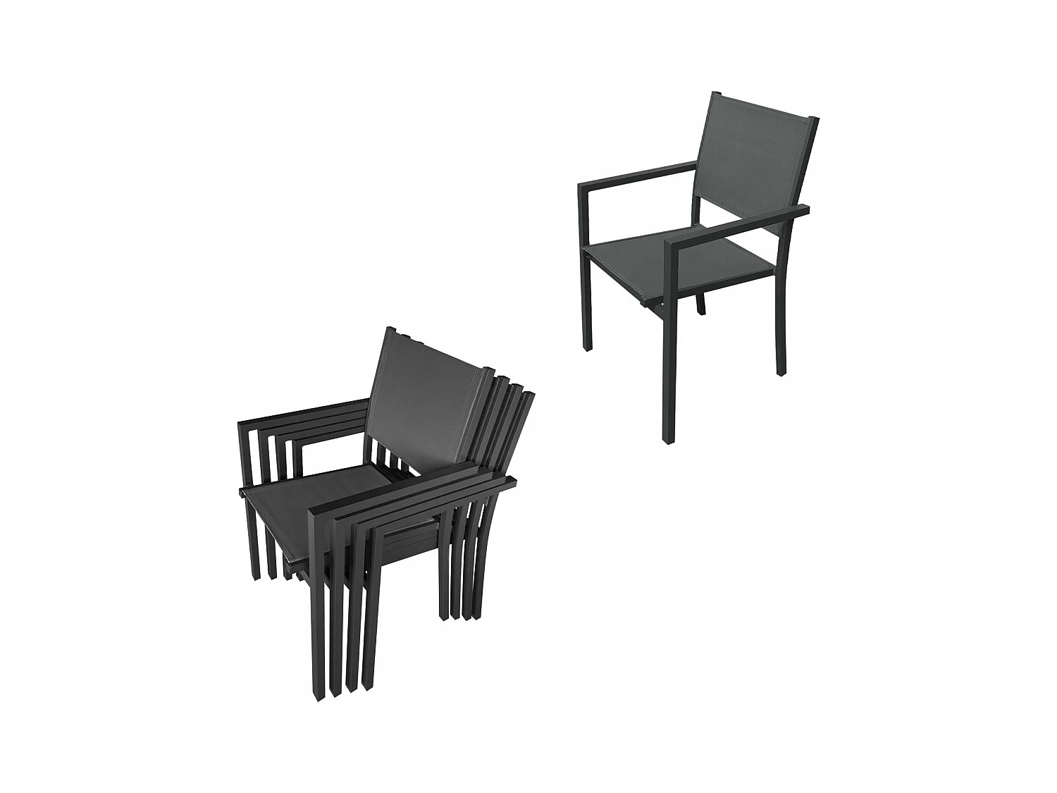 Salon de jardin LAMPEDUSA extensible en textilène gris 8 places - aluminium anthracite - HAPPY GARDEN