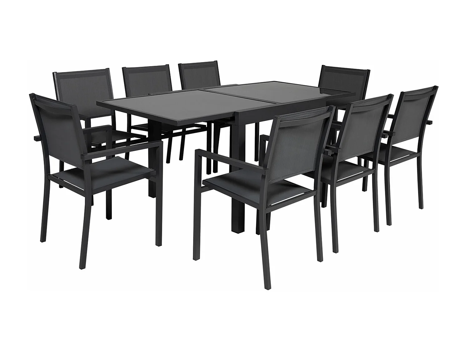 Salon de jardin LAMPEDUSA extensible en textilène gris 8 places - aluminium anthracite - HAPPY GARDEN