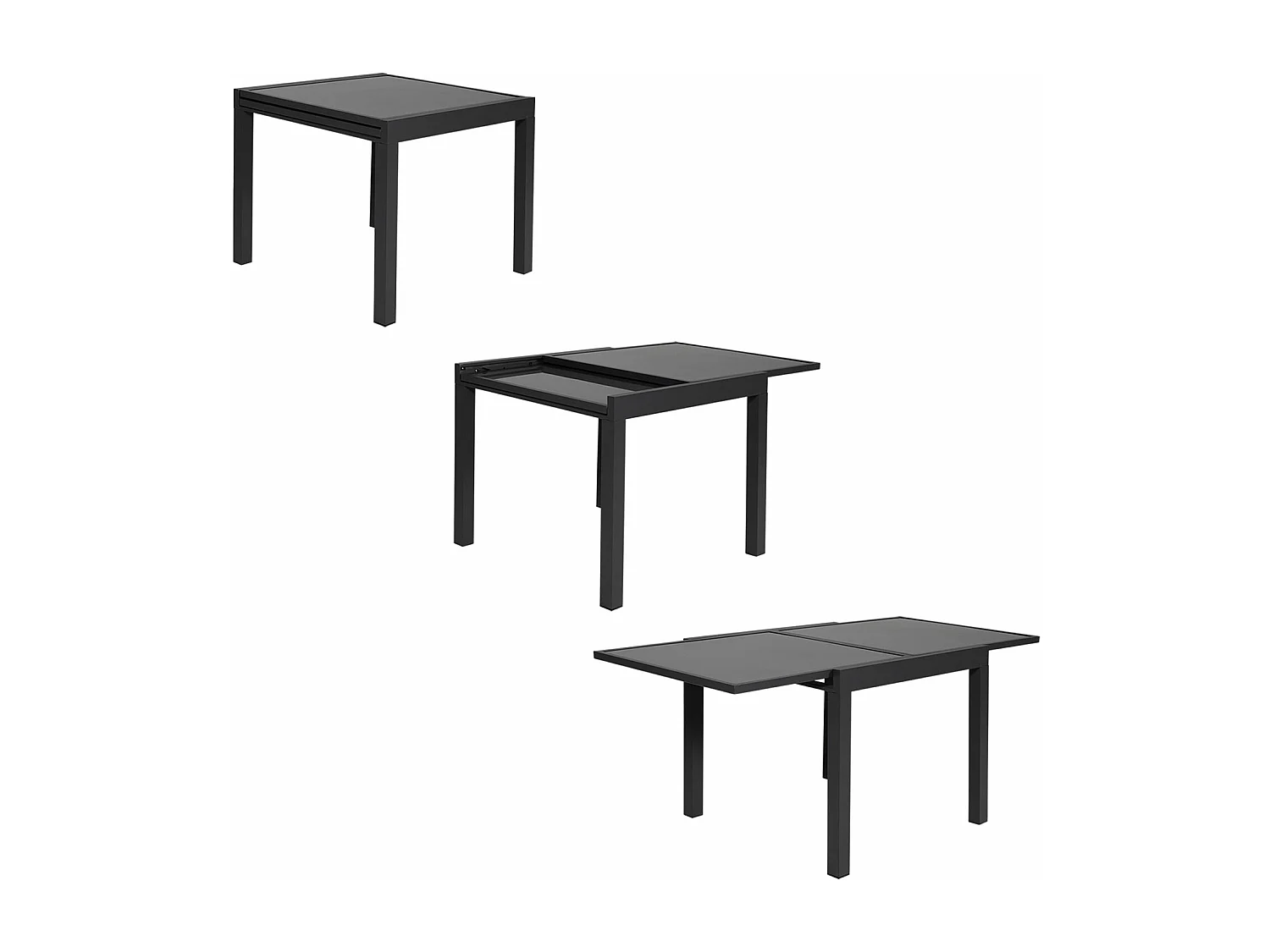 Salon de jardin LAMPEDUSA extensible en textilène gris 8 places - aluminium anthracite - HAPPY GARDEN