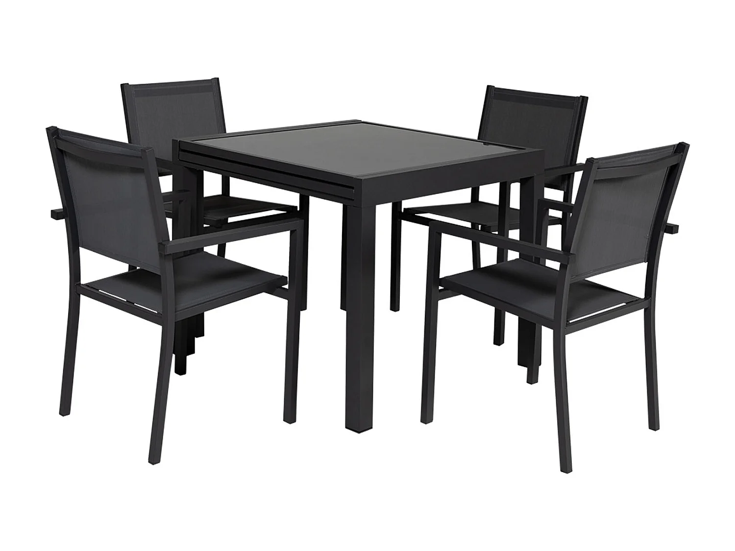 Salon de jardin LAMPEDUSA extensible en textilène gris 8 places - aluminium anthracite - HAPPY GARDEN