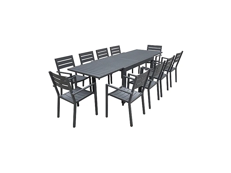 VENEZIA uitschuifbare tuinset 132/264 in antraciet aluminium - 10 zitplaatsen