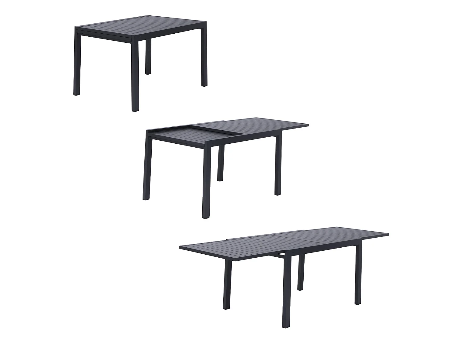 Salon de jardin VENEZIA extensible 132/264 en aluminium anthracite - 10 places - HAPPY GARDEN