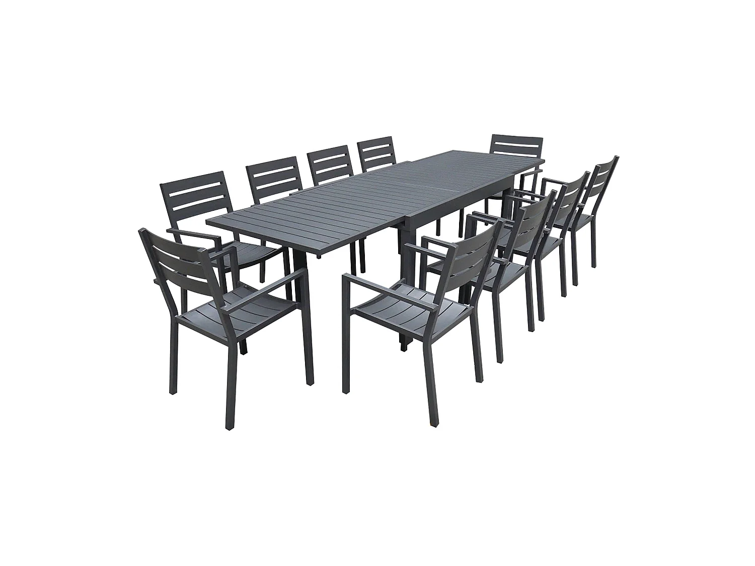 Salon de jardin VENEZIA extensible 132/264 en aluminium anthracite - 10 places - HAPPY GARDEN