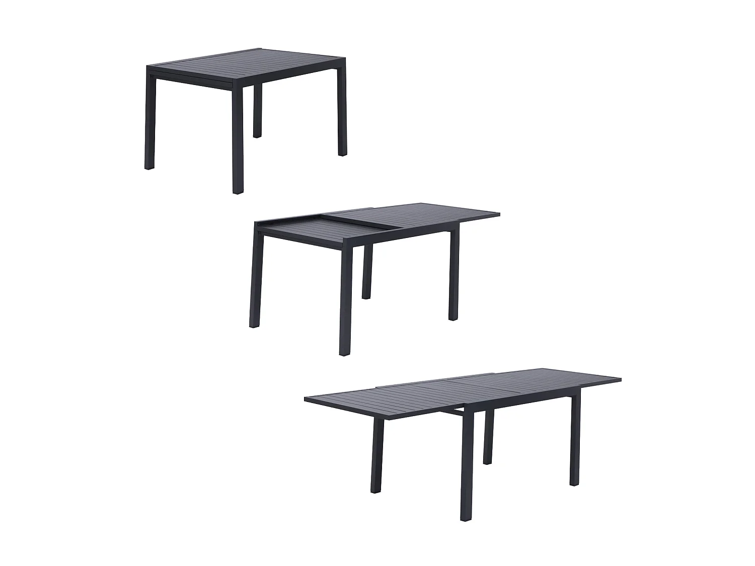 Salon de jardin VENEZIA extensible 132/264 en aluminium anthracite - 10 places - HAPPY GARDEN
