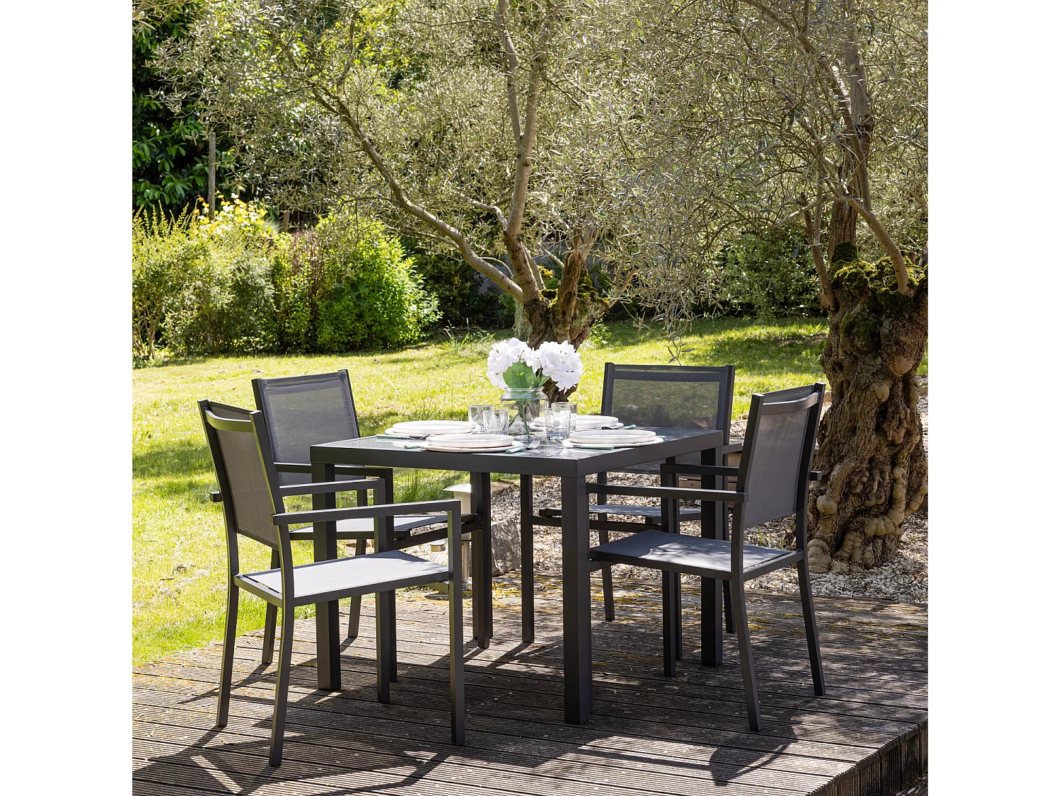 BERGAMO grijs textilene tuinset 4 zitplaatsen - aluminium antraciet