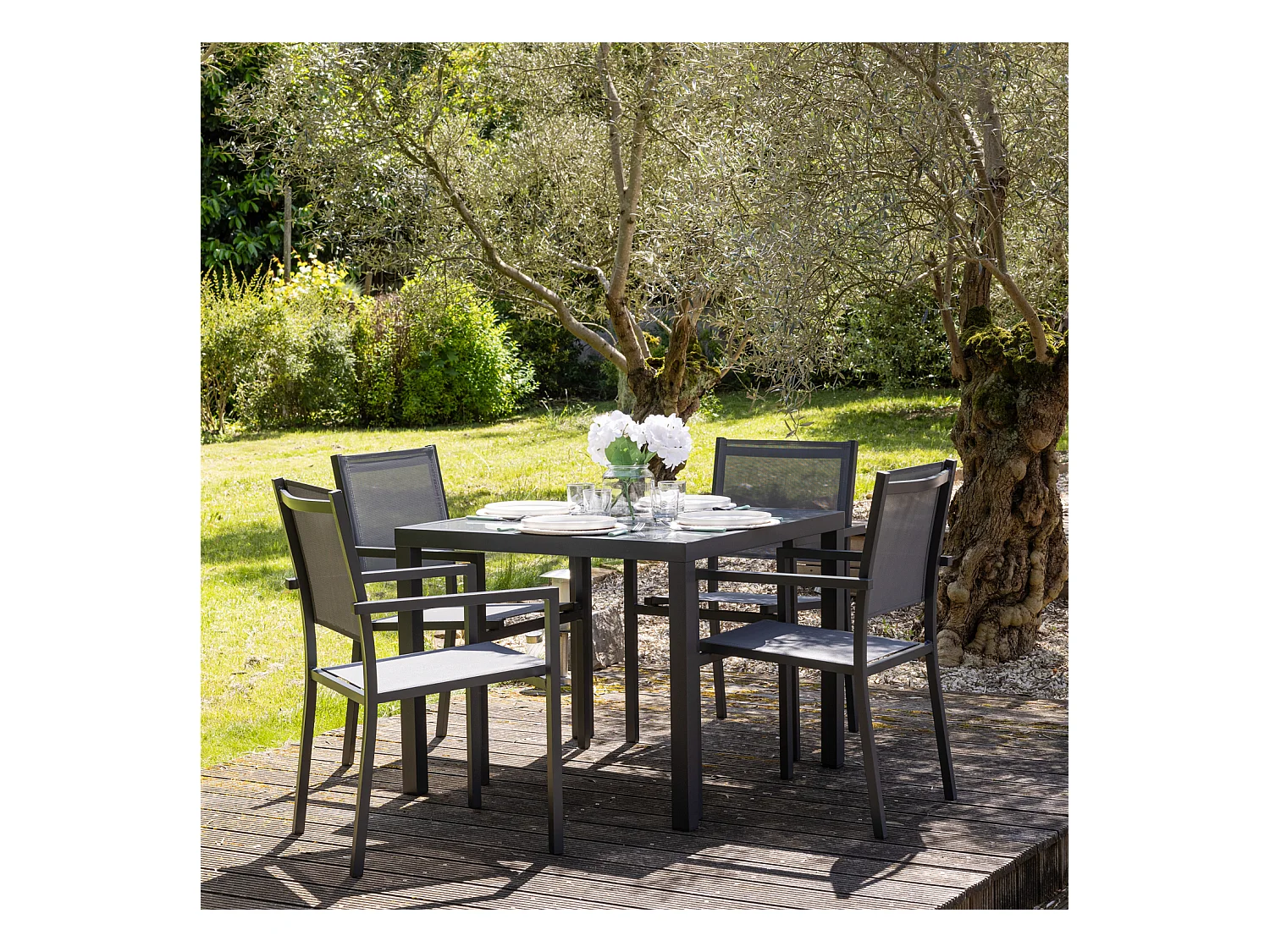 BERGAMO grijs textilene tuinset 4 zitplaatsen - aluminium antraciet