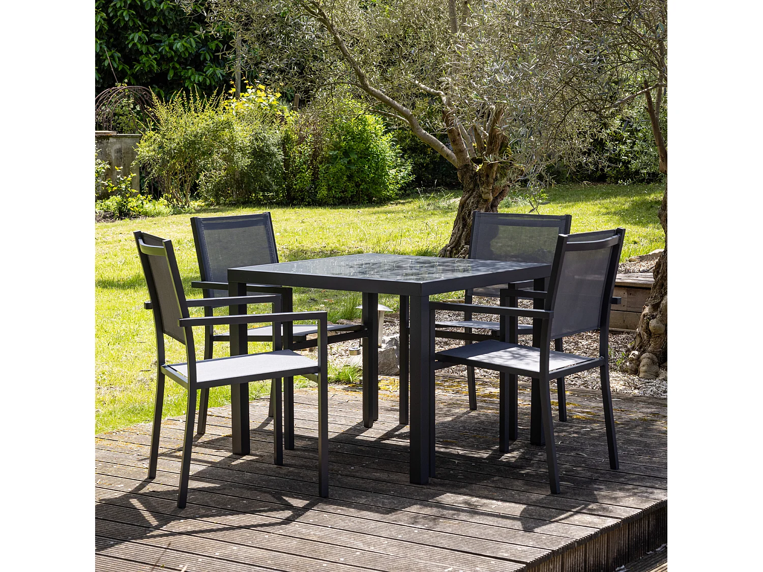 BERGAMO grijs textilene tuinset 4 zitplaatsen - aluminium antraciet