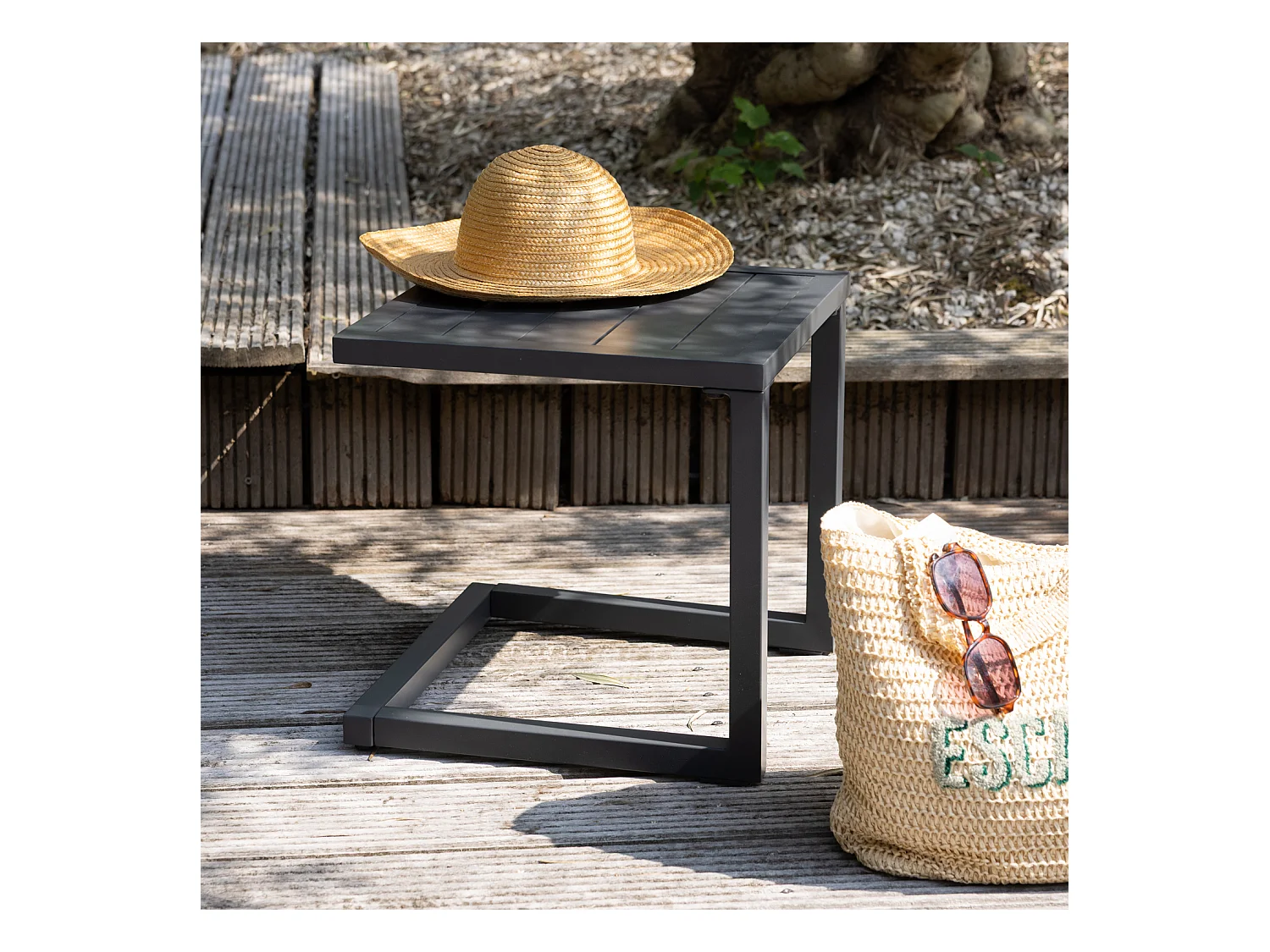 Table d'appoint BARBADOS en aluminium gris anthracite - HAPPY GARDEN