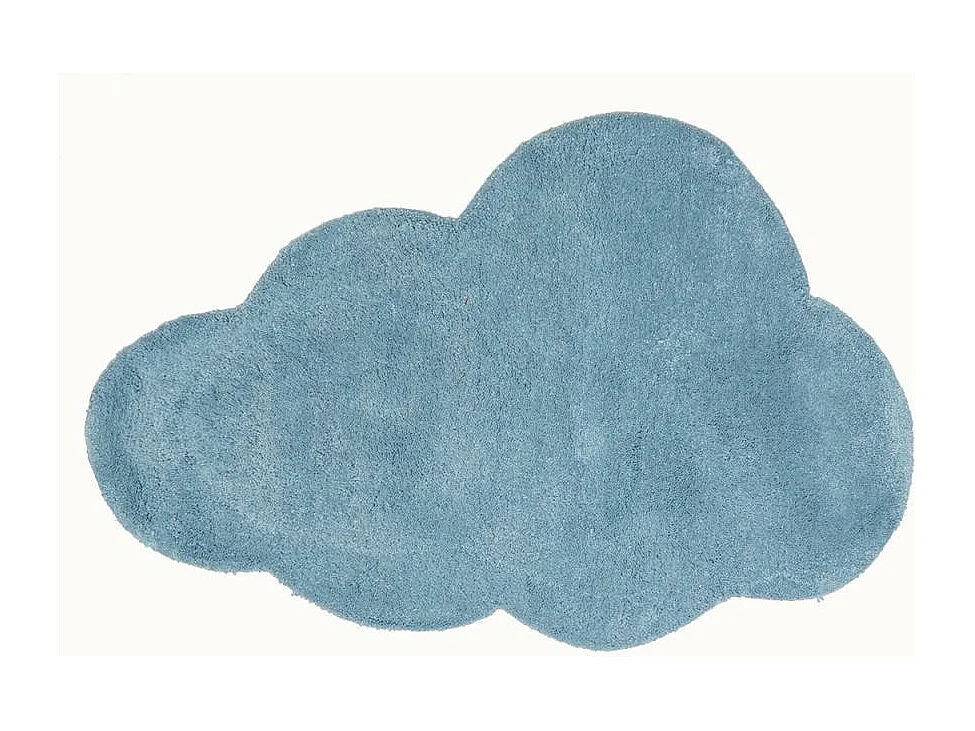 Tapis enfant 90x160 forme originale fait main en coton bleu NUAGE 1