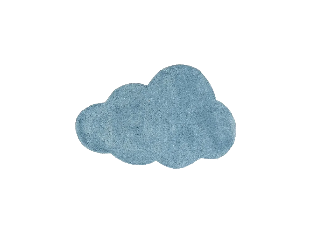Tapis enfant 90x160 forme originale fait main en coton bleu NUAGE 1