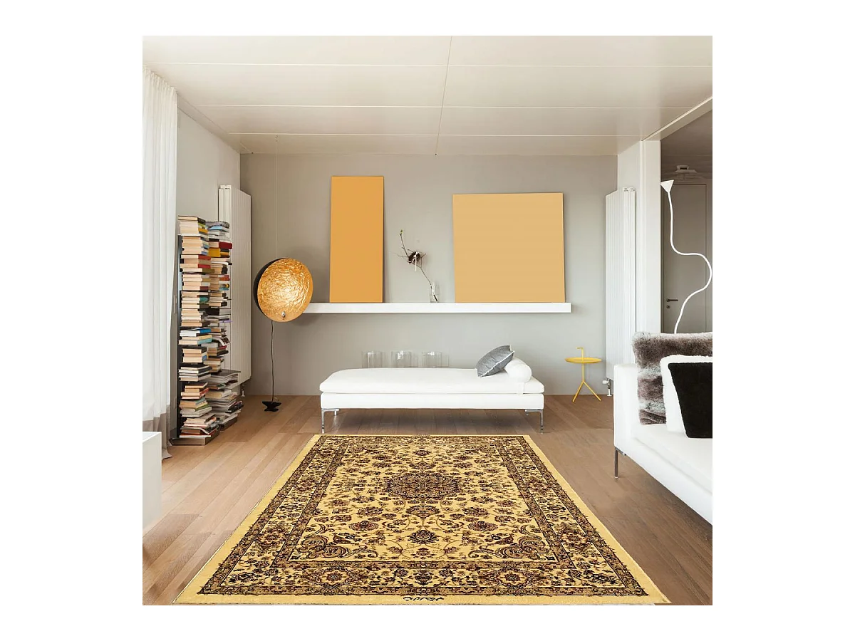 tapis salon 120x170 tissé beige rectangle motif oriental AKLIM A