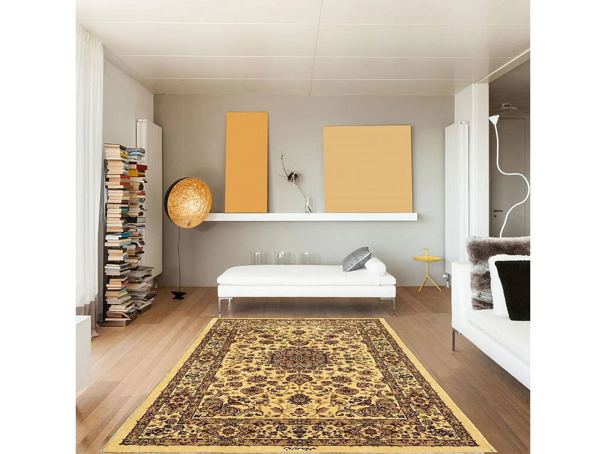 tapis salon 120x170 tissé beige rectangle motif oriental AKLIM A