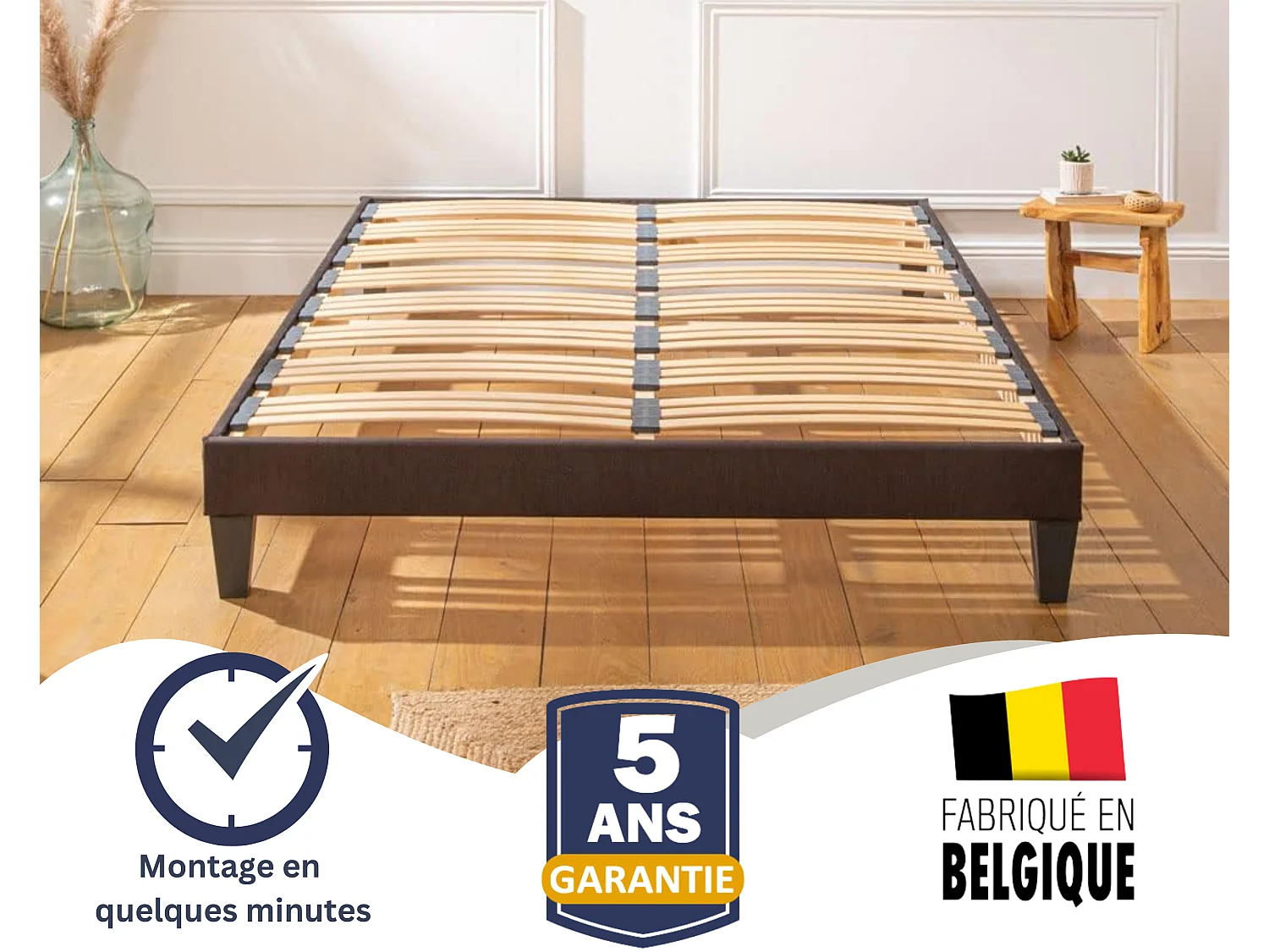 Sommier en Kit Tissu Gris - 160 x 200 cm