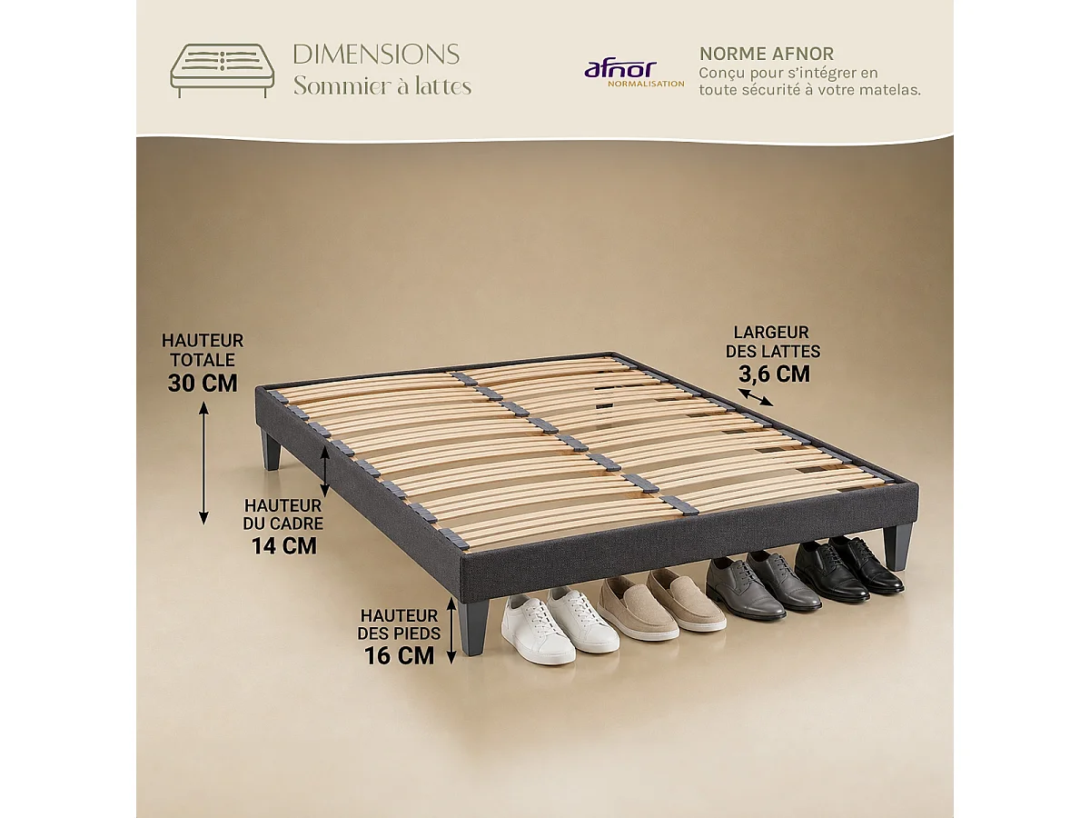 Sommier en kit en kit tissu gris anthracite - 160x200 cm
