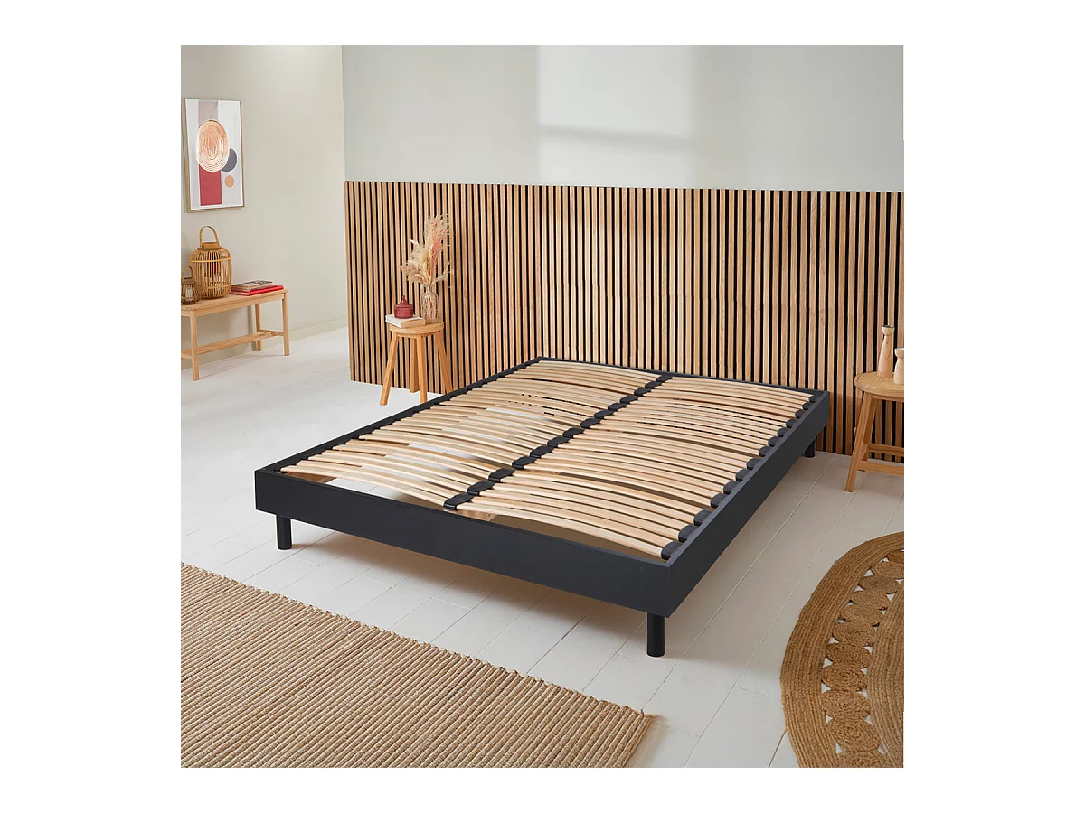 Sommier à lattes en KIT- Bois - Couleur noire 160x200 CM