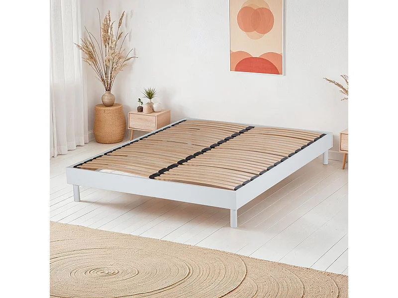 Sommier à lattes en KIT- Bois - Couleur blanche - 140 x 190 cm
