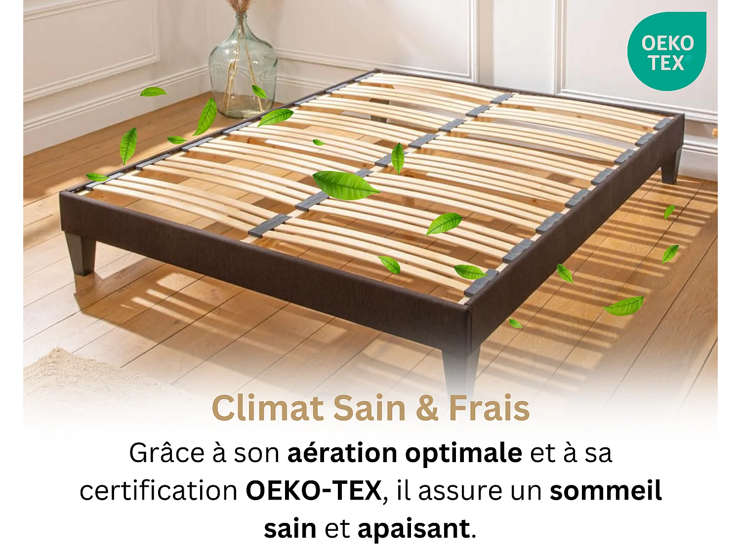 Sommier en Kit Tissu Gris - 140 x 200 cm