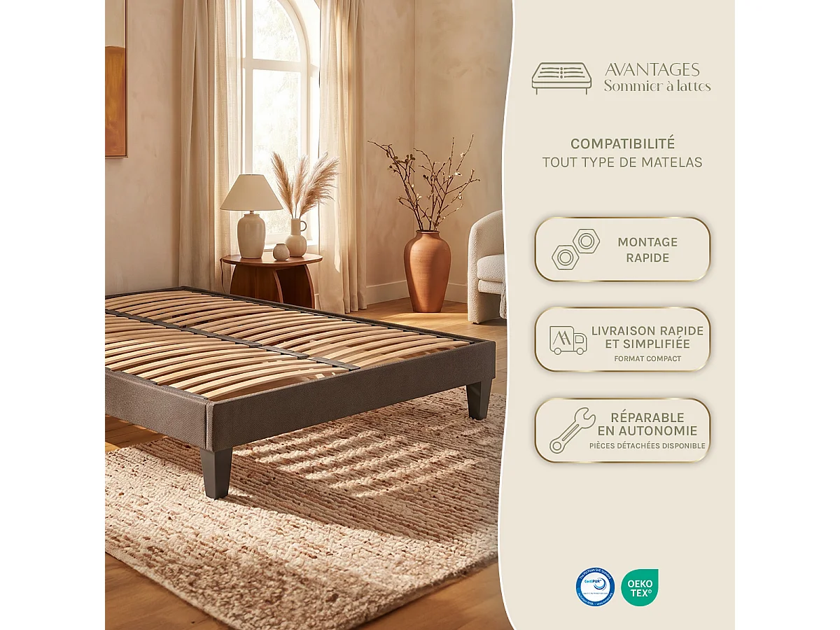 Sommier en kit en kit tissu gris anthracite - 140x190 cm