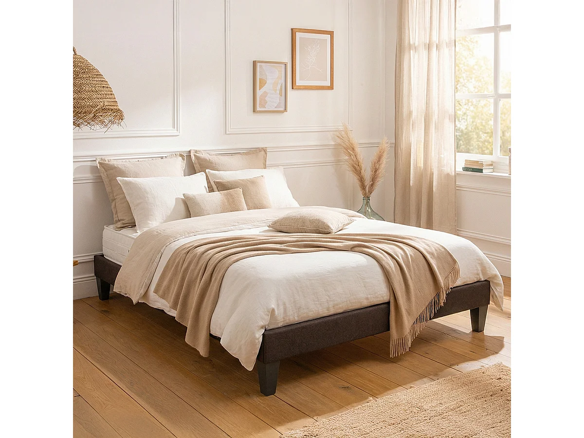 Sommier en kit en kit tissu gris anthracite - 140x190 cm