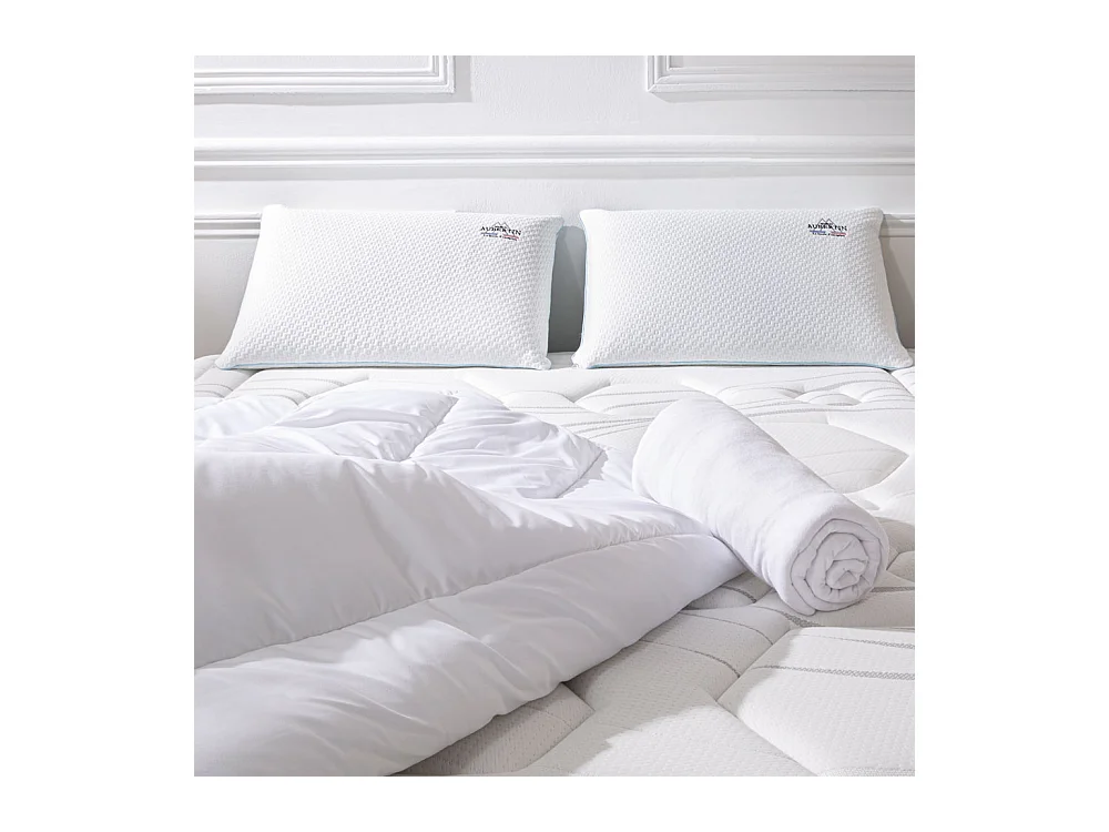 Ensemble 1 x Oreiller accueil mémoire de forme et couette et protège-matelas - 90x190cm