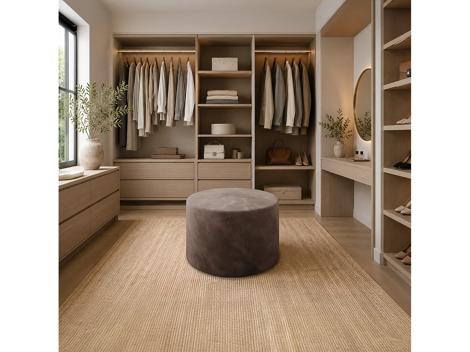 Pouf Rond XL Marki Velours Taupe