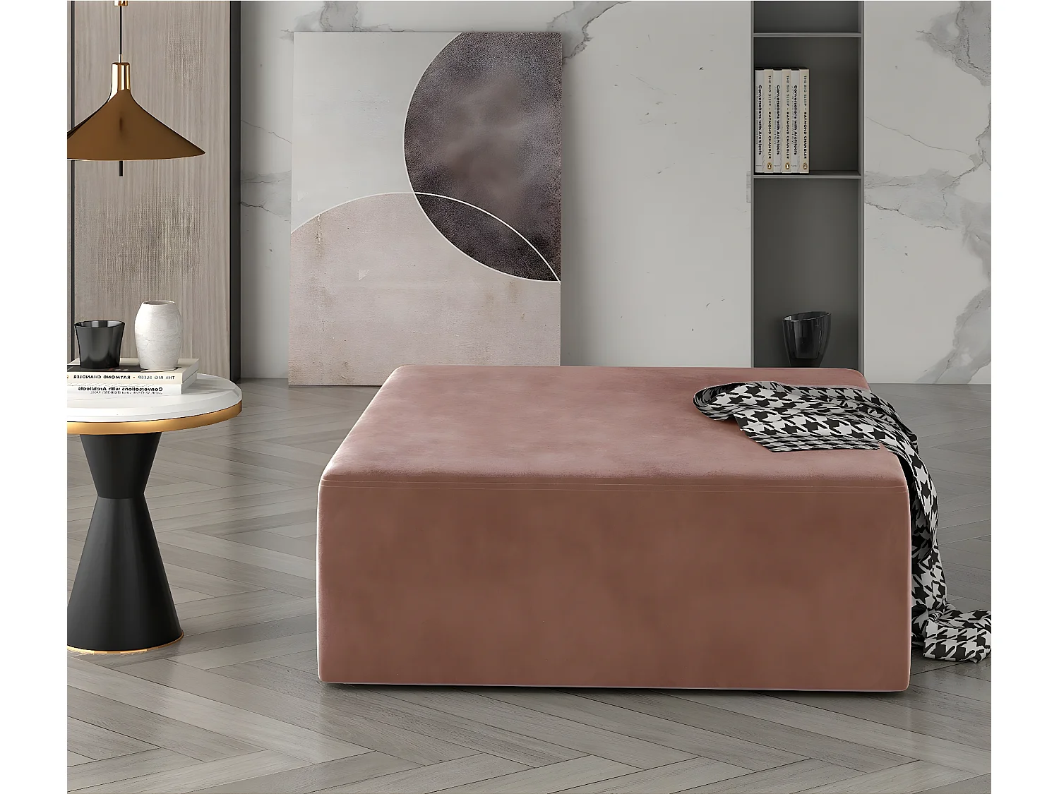Pouf Carré XL Soren Velours Vieux Rose