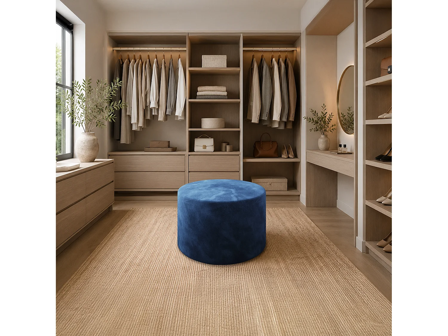 Pouf Rond XL Marki Velours Bleu Foncé
