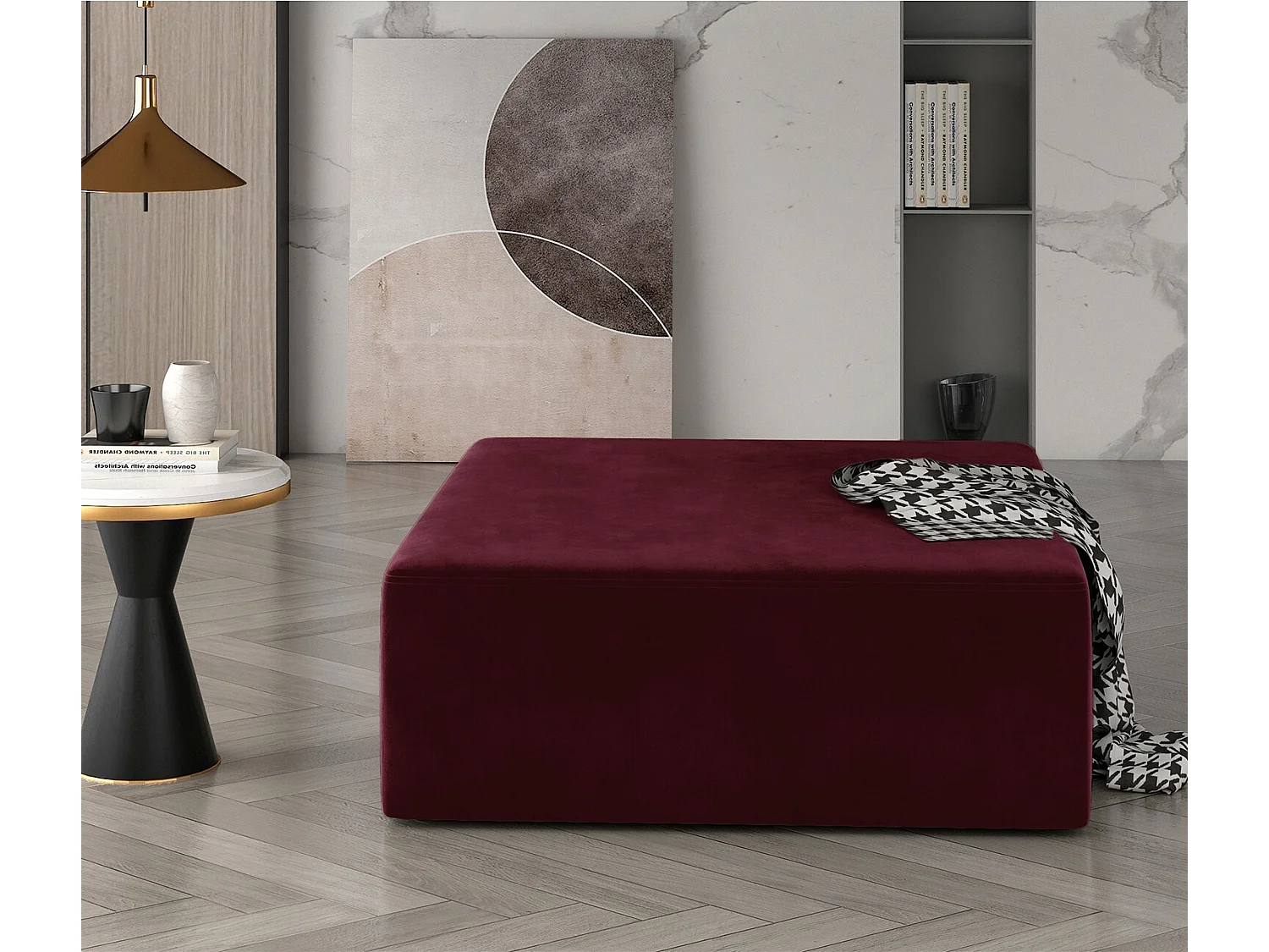 Pouf Carré XL Soren Velours Rouge