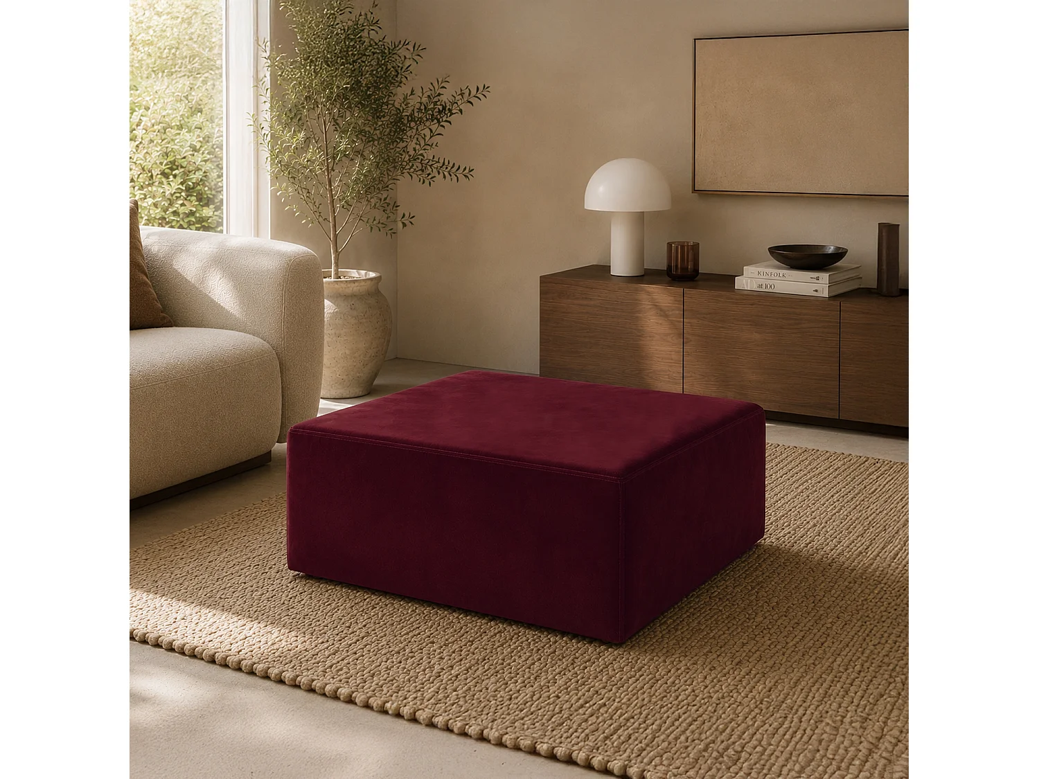 Pouf Carré XL Soren Velours Rouge
