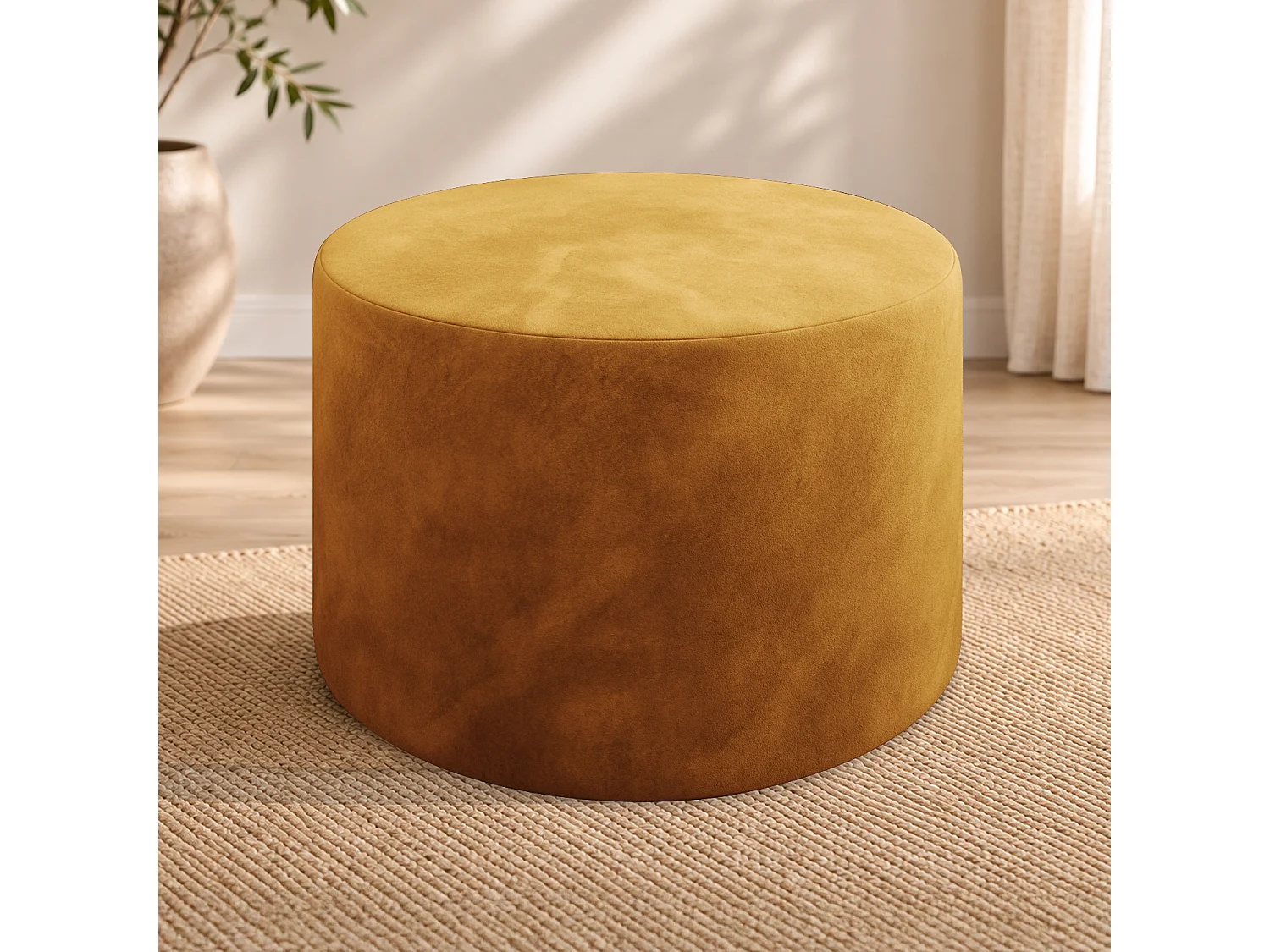 Pouf Rond XL Marki Velours Jaune Moutarde
