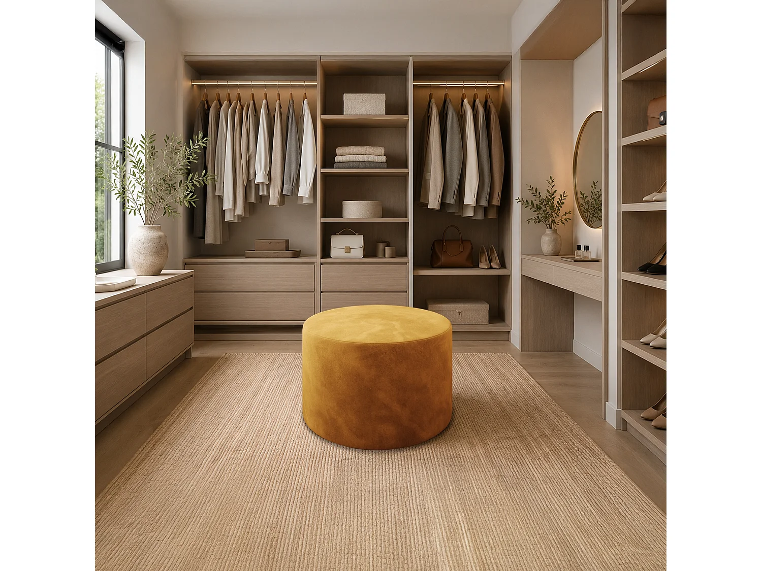 Pouf Rond XL Marki Velours Jaune Moutarde